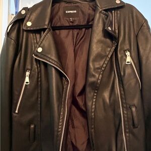 Express Women's Black Leather Jacket with Silver Accents